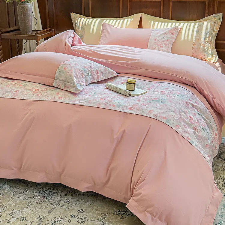富安娜秋冬A类100%纯棉磨毛工艺四件套全棉被套床单宿舍床上用品5