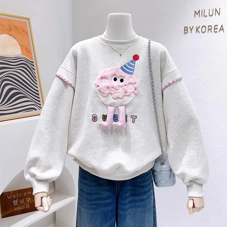 女童卫衣春秋款趣味可爱ins奶呼呼饼干洋气儿童套头衣服宝宝上衣