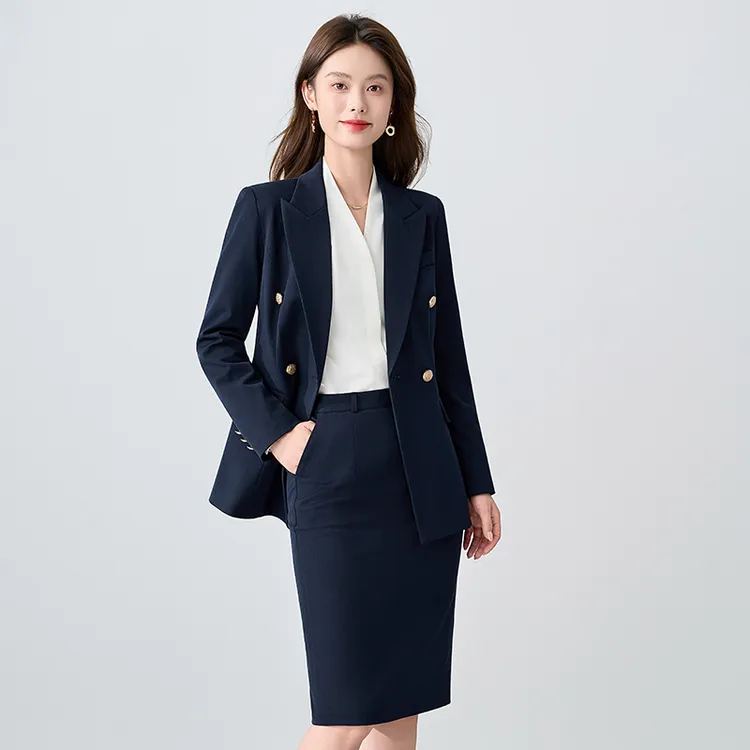 戗驳领西服女通勤黑色双排扣西装修身时尚赫本风春秋女士西装套装