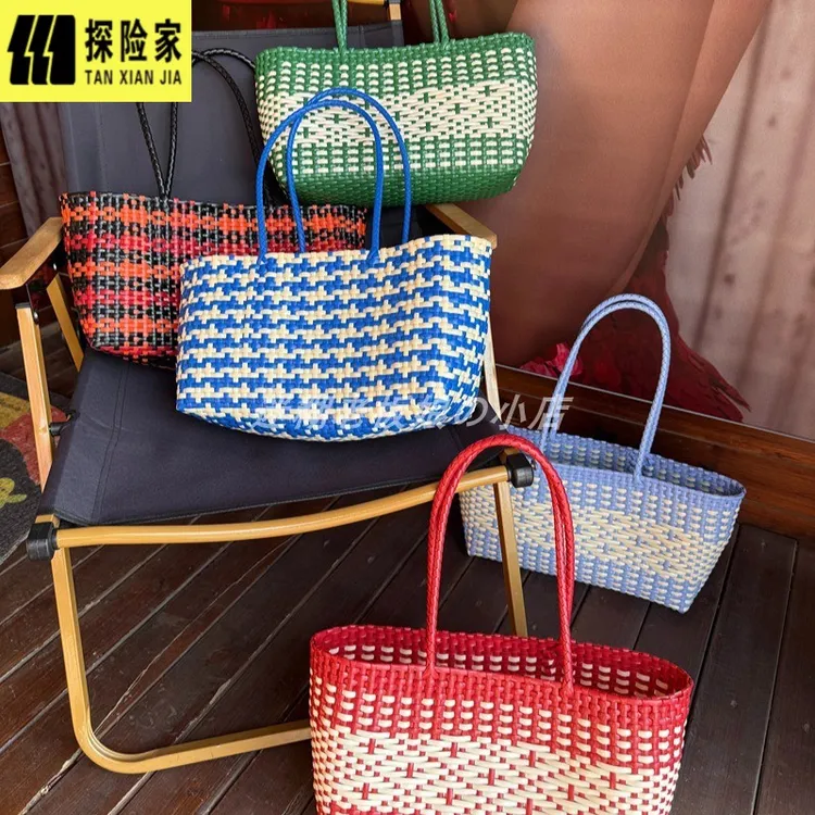 【探险家】新款编织包海边度假沙滩包百搭托特包慵懒风菜篮子包单