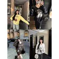 黑泽玄七“ 长情倍伴小狗系列 ”秋季微胖宽松休闲水浆印花卫衣女