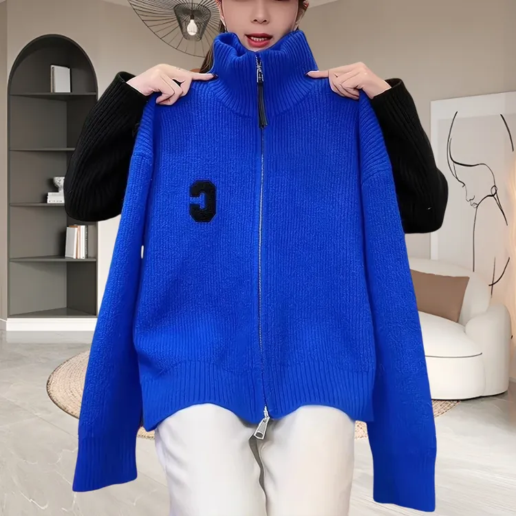 秋冬新款潮牌女装漂亮蓝色长袖毛衣克莱因蓝毛衣网红针织高级外套