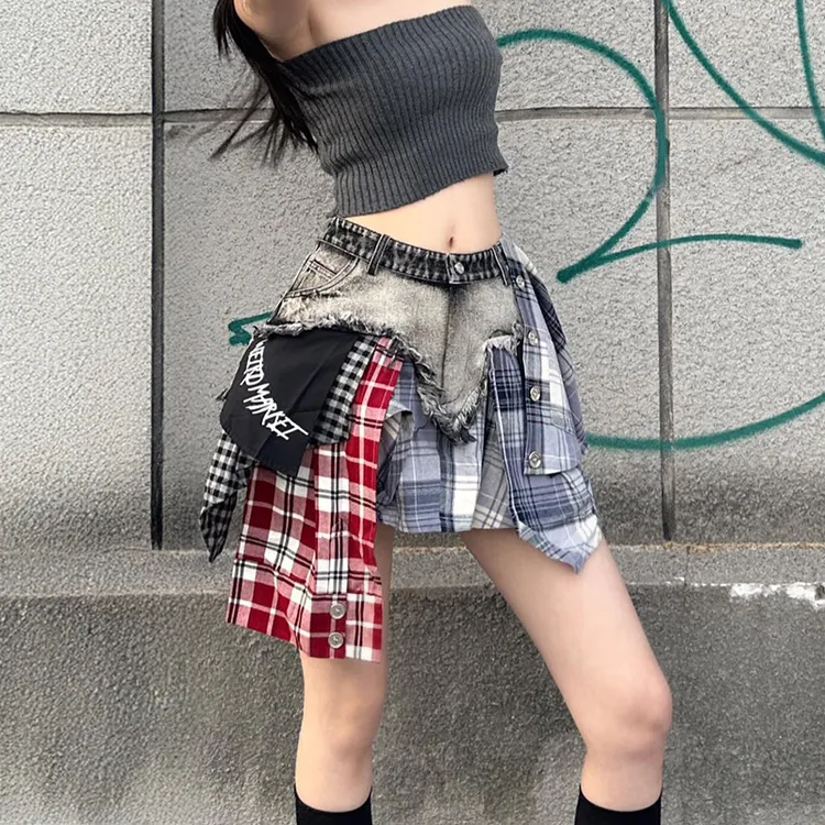 金智秀张元英同款Weird Market夏季不规则修身辣妹牛仔短裙女裙裤