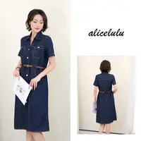 1[alicelulu]优雅气质翻领牛仔连衣裙纯棉舒适显瘦S2142832E