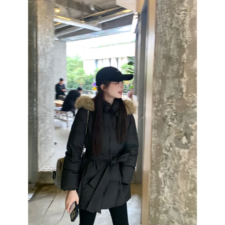 切糕自制【冬日暖炉】小个子秋冬女可拆卸帽子腰带显瘦鸭绒羽绒服商品图
