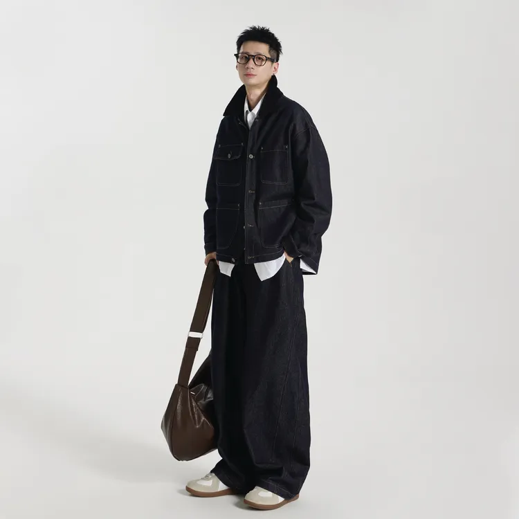 GCCDUPE77『骑士风暴』复古洗水巴恩风拼接翻领牛仔工装夹克套装