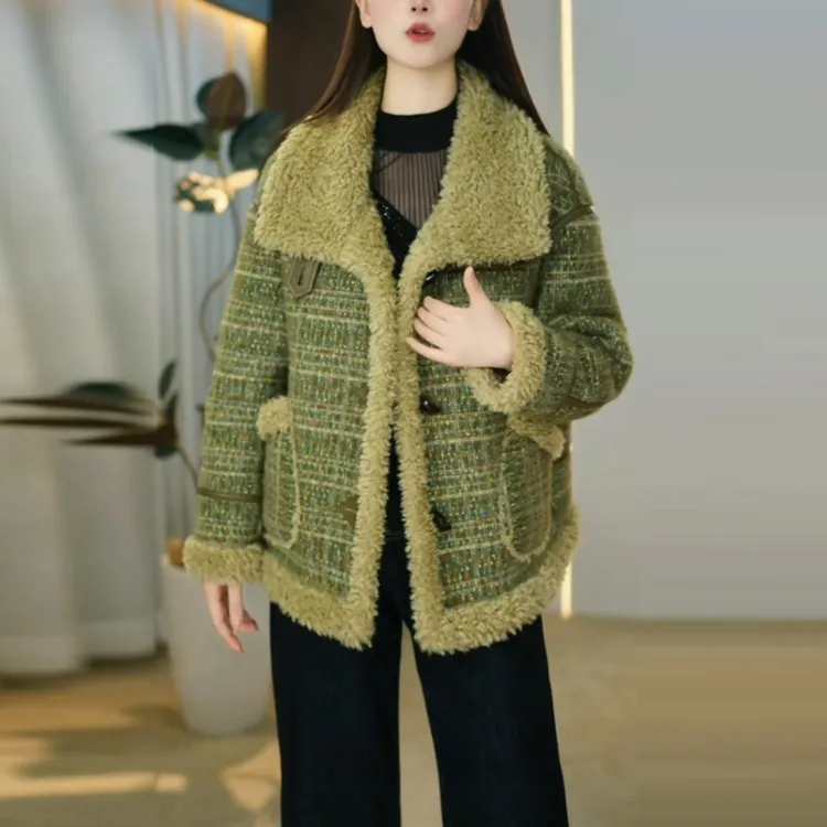 雪尔绒短款加绒加厚外套女2025冬季氛围感新款气质保暖小香风上衣