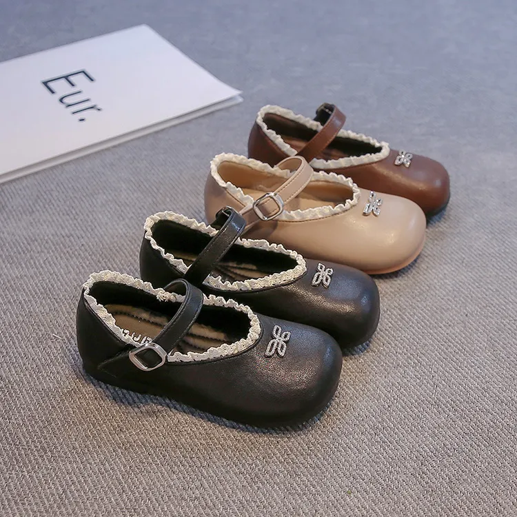 时尚公主鞋2025年秋季新款女童软底小皮鞋水钻浅口小女孩单鞋现货
