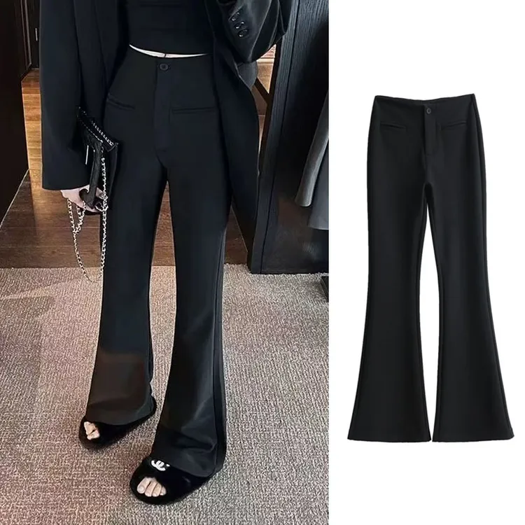 【现货+西装面料+三个裤长】2025秋季黑色西装裤高腰马蹄裤微喇裤女