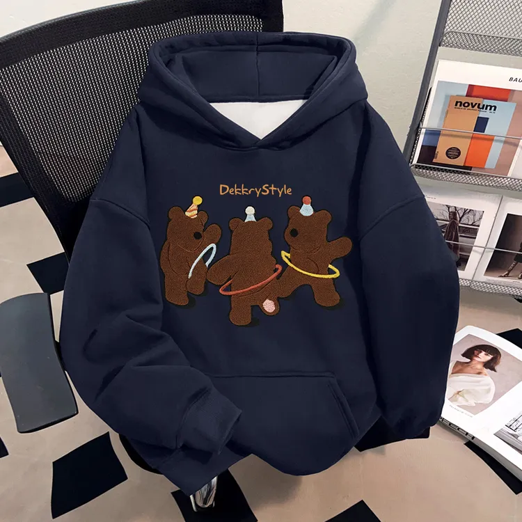 jtrt美式高街设计感印花休闲连帽加绒卫衣秋冬季潮牌男女情侣上衣