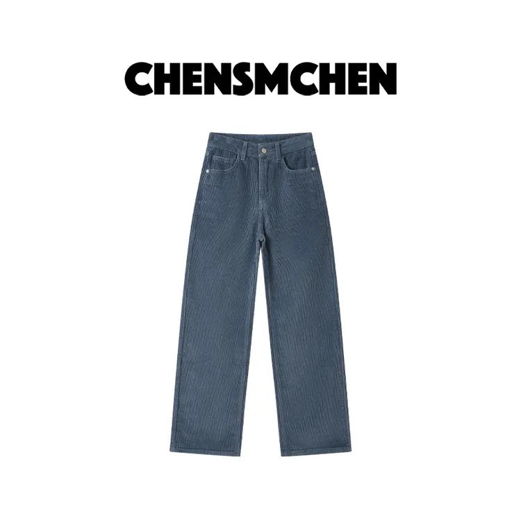 CHENSMCHEN 时尚简约蓝色百搭直筒裤女宽松显瘦休闲裤CSK9919JX