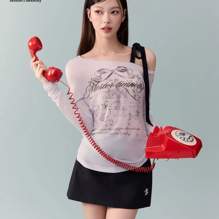 春季长袖斜肩修身打底莱赛尔T恤女薄防晒显瘦上衣百搭时尚休闲