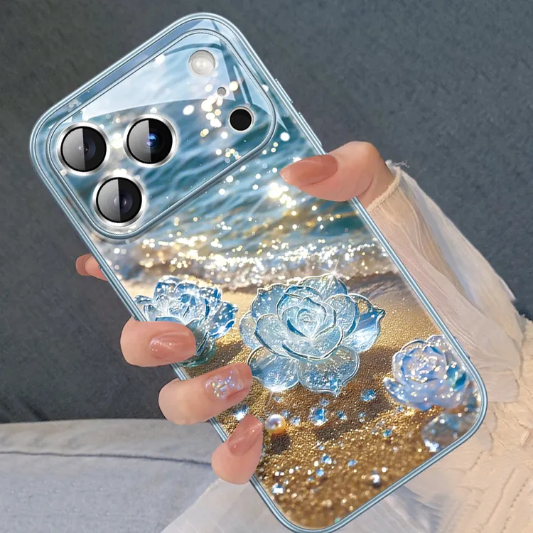 招财海滩玫瑰适用苹果17promax手机壳iphone16pro高级感ins风15女