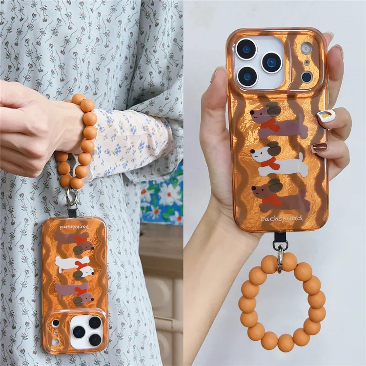 韩系ins条纹狗狗适用苹果17pro串珠iphone16promax手机壳15/14/13