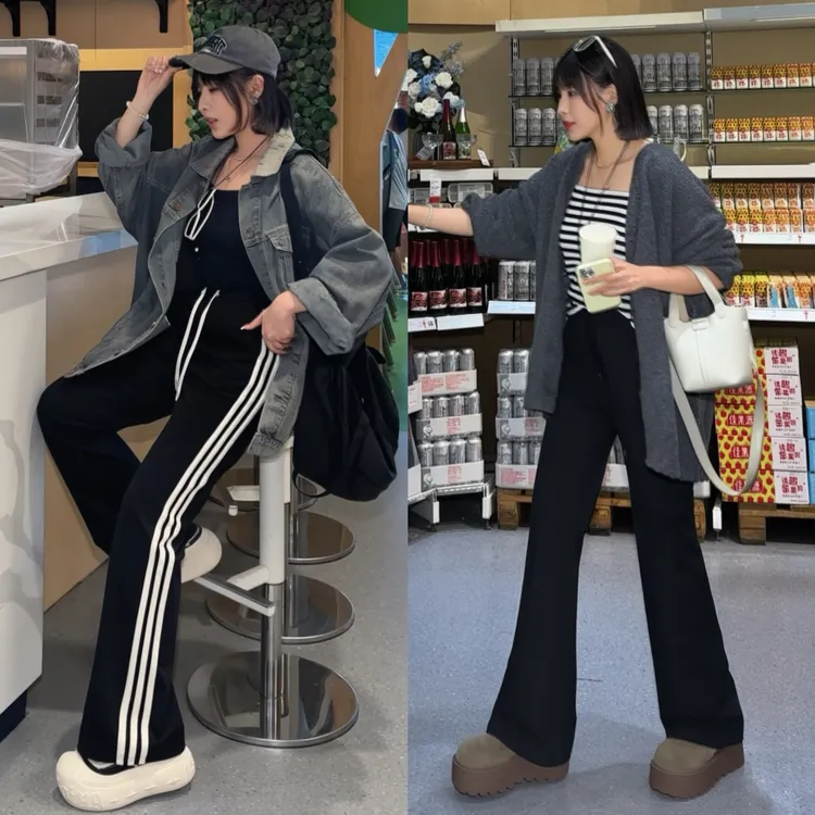 【秋上新】胖mm显瘦加厚加绒休闲喇叭裤长裤200斤加大码女裤_256_QJ