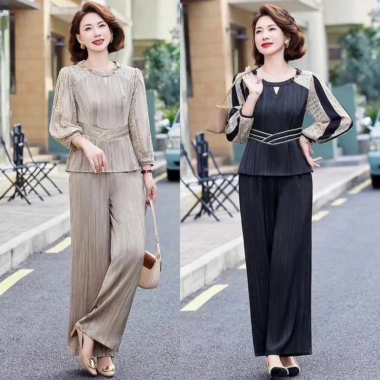 2025春夏季新款洋气小香风贵夫人时尚修身减龄遮肉两件套套装