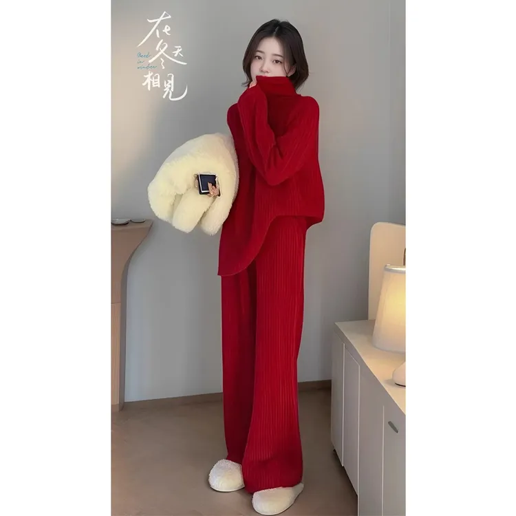 冬季搭配一整套高级感慵懒松弛感高领毛衣裤子休闲套装女外穿时尚
