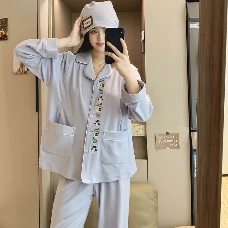 德绒月子服产妇秋冬季产后待产怀孕哺乳孕妇睡衣家居服套装可外穿