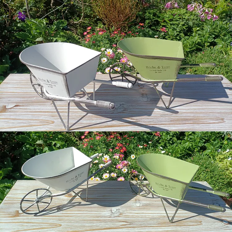 铁艺做旧独轮手推车花架桌面小型花架子摆件办公桌多肉花盆铁皮