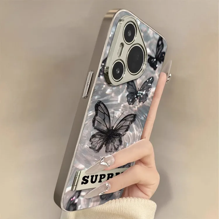 水波黑蝴蝶华为pura70手机壳适用于mate70电镀小羊皮镜头全包防摔