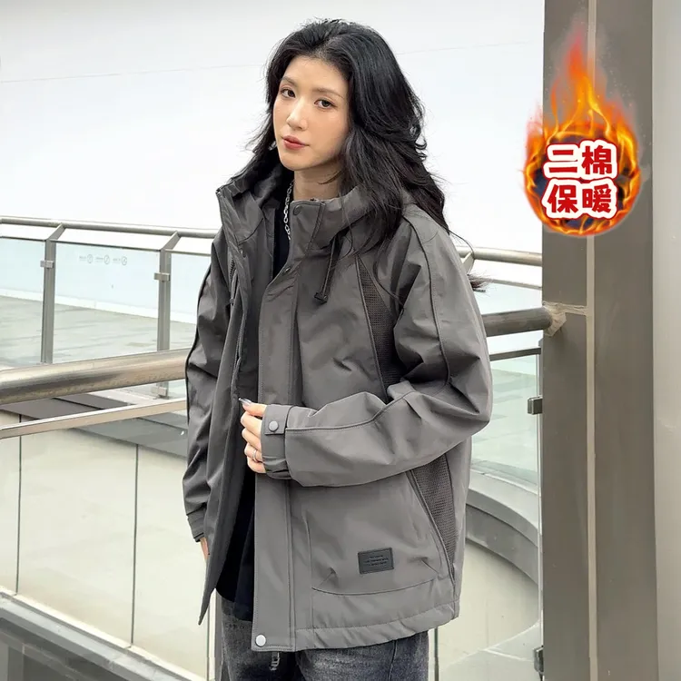 【二棉夹克】秋冬新款时尚工装户外连帽夹棉外套防风抗寒保暖棉服男