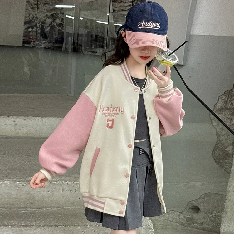 女童外套8-16岁洋气上衣毛巾绣棒球服外套女宝潮酷痞帅童装R78