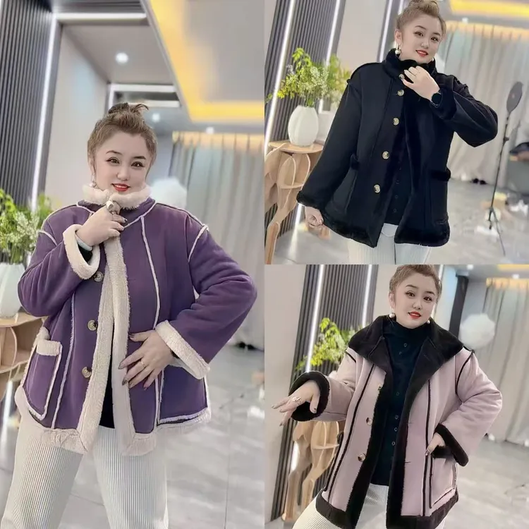 8737（丹姐家）新款时尚外套韩版洋气设计感拼接加绒加厚保暖上衣