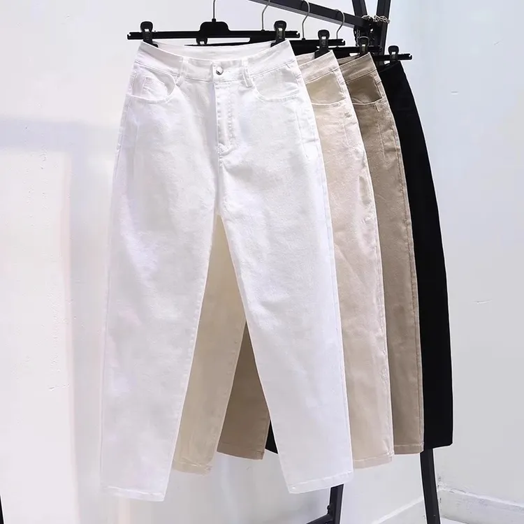 白色哈伦牛仔裤女2025春夏新款高腰爆款小个子九分萝卜休闲老爹裤