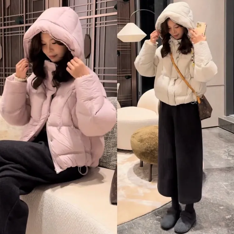 高级感泡芙连帽羽绒服女2025冬季爆款今年流行时尚保暖面包服上衣