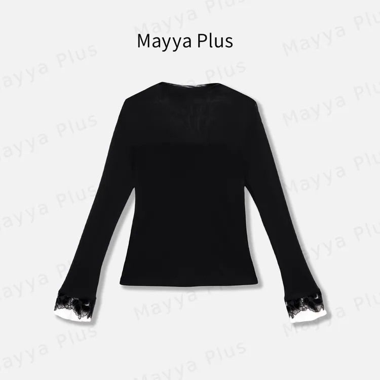 【柔风】Mayya Plus麦芽定制流光风气质蕾丝针织打底衫上衣32546129