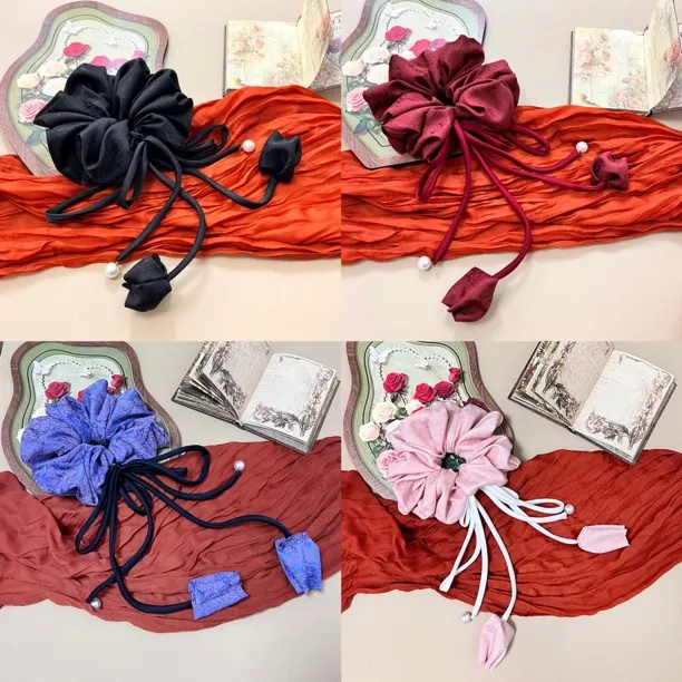 布艺发饰  纯色多褶郁金香大肠发圈