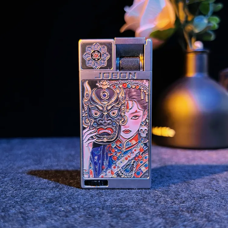 【扎基拉姆】钛拉丝超薄打火机扁火设计个性高档金属充气蓝色火焰