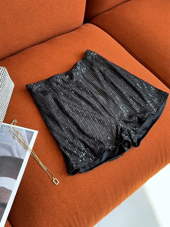 复古风闪闪亮片辣妹短裤松紧腰修身时尚小众潮流女团休闲热裤