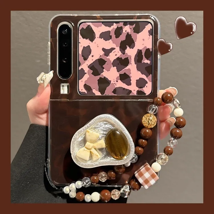 适用于华为puraX折叠屏手机壳甜酷辣妹棕色晕染豹纹pocket2个性壳
