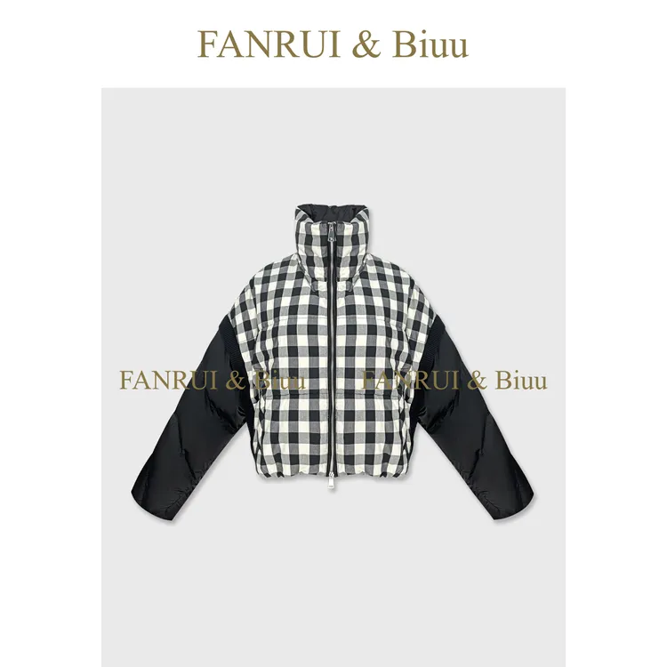 FANRUI/泛芮 「格界暖行」格纹绗缝形格锁温洋气白鸭绒羽绒服B20156