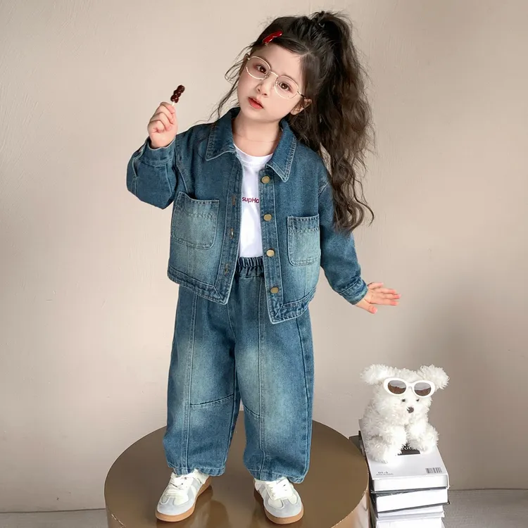 女童秋季牛仔工装套装2025新款儿童洋气时髦女宝牛仔裤两件套秋款