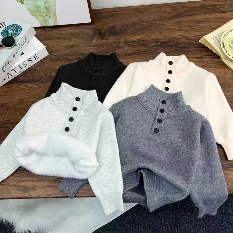 男童一体绒加厚半高领毛衣秋冬季2025新款儿童男女儿童保暖针织衫