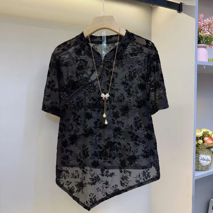 时尚夏2025新款大码女装复古盘扣新中式气质女人衫