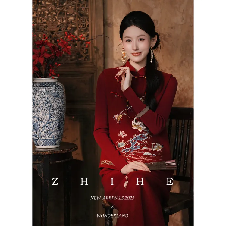 无艳一禾【鸳鸯曲】手工坊-100绵羊毛双面呢重工刺绣上衣+半裙