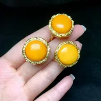【云上好物】11 DS59383-S925银镶嵌蜜蜡戒指-多样性发一件-14mm