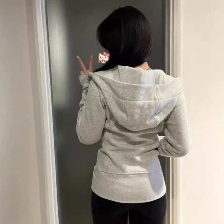 抖音质量曼巴棉修身运动卫衣短款外套女2025秋冬收腰连帽拉链开衫