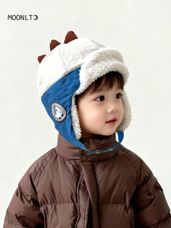 儿童帽子秋冬冬季撞色毛绒雷锋帽宝宝男女保暖防风加厚婴儿滑雪帽