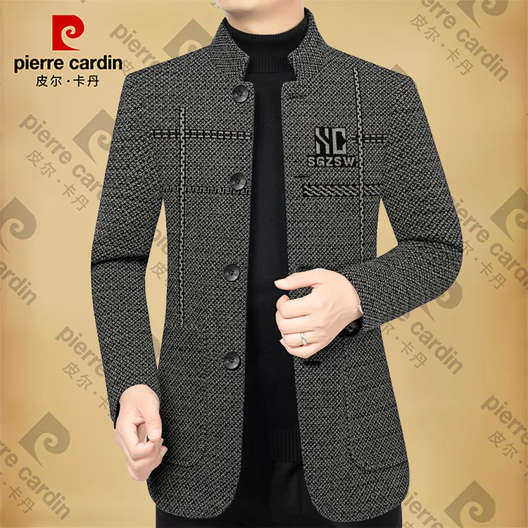 皮尔卡丹男士新款高档商务休闲立领夹克男装外套春秋季爸爸装修身