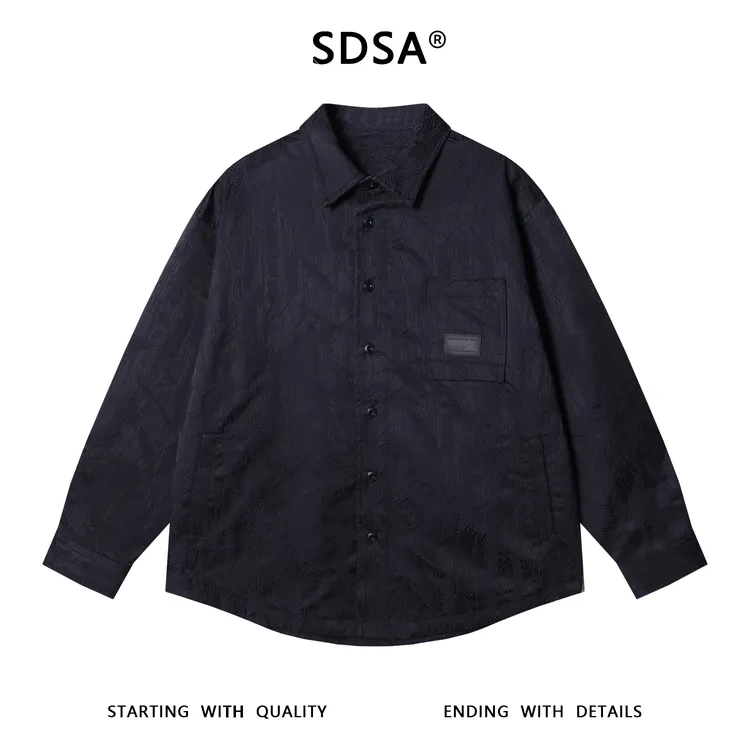 SDSA男士秋冬新款痞帅男装潮牌纯色纹理感提花翻领长袖衬衫百搭