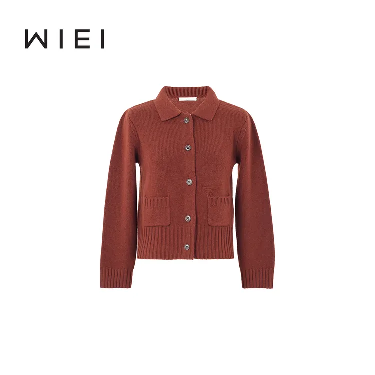 《WI EI》暖织*100羊毛_cleanfit翻领单排扣针织开外套衫W25209076