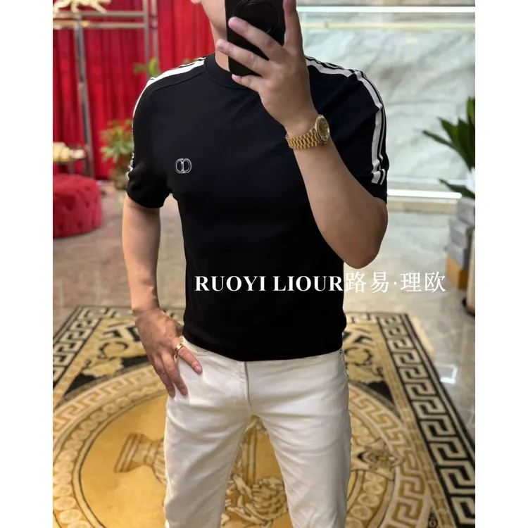 【路易理欧】新款欧货时尚百搭潮流简约透气轻奢收腰刺绣标短袖0460