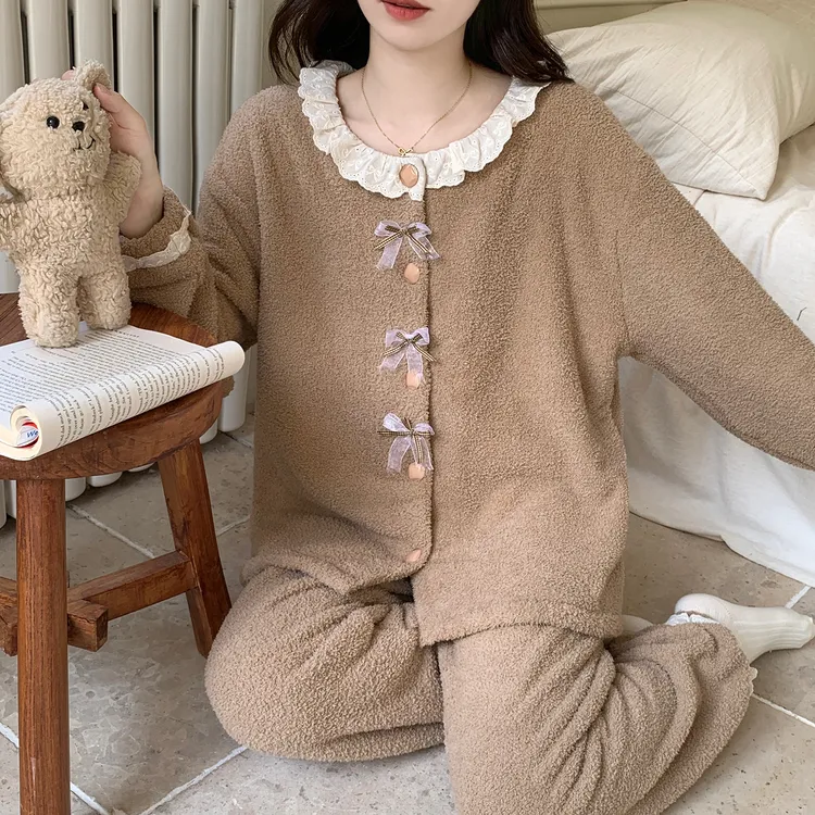 秋冬季睡衣女款爆款2025新款加绒加厚珊瑚绒半边绒套装保暖家居服