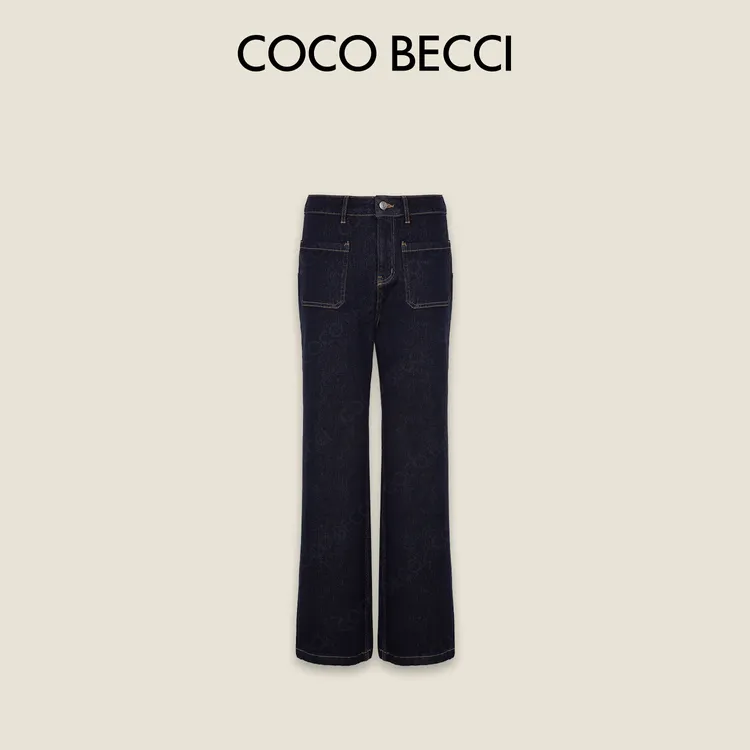 COCO BECCI【超模裤】复古口袋直筒高腰加绒加厚牛仔裤CFXYD162078