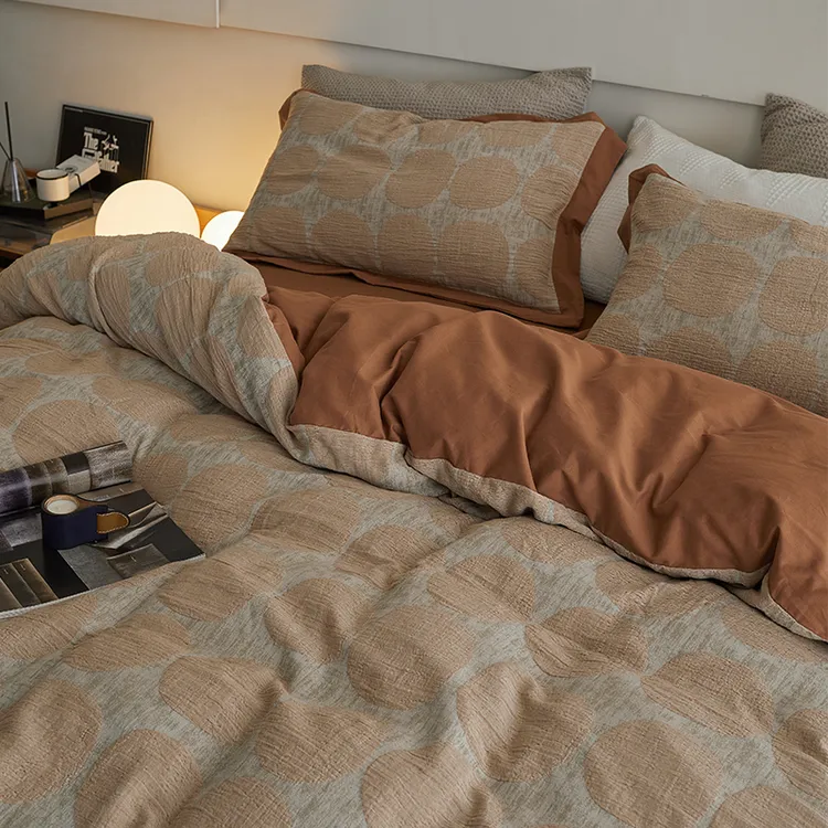 新款小众设计全棉空气色织大提花泡泡糖四件套纯棉三件套家用床品