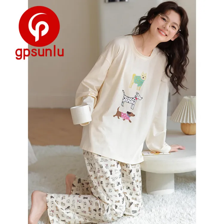 gpsunlu「甜萌小众」卡通可爱女生睡衣春秋季新款纯棉家居服套装